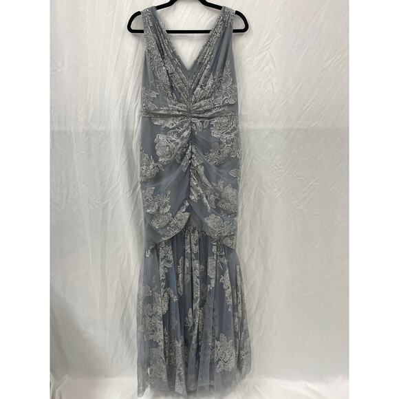 Marchesa Notte Gathered Glittered Tulle Gown Gray size 10 - Picture 1 of 6